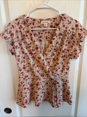 Monteau Blush Pink Floral Tie-Waist Wrap Blouse